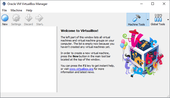 Tampilan awal Oracle VM VirtualBox