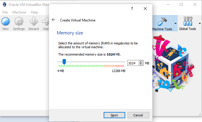 Set memori VM baru Oracle VM VirtualBox