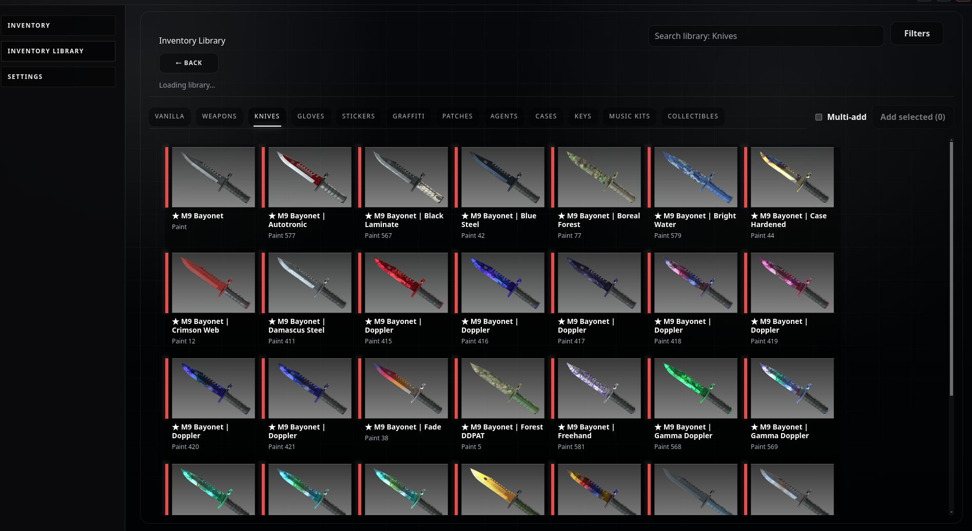 CS:GO knife inventory