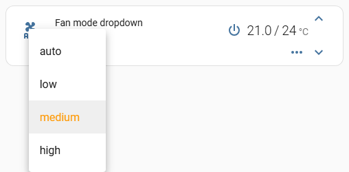 the fan mode dropdown open, with the current mode highlighted