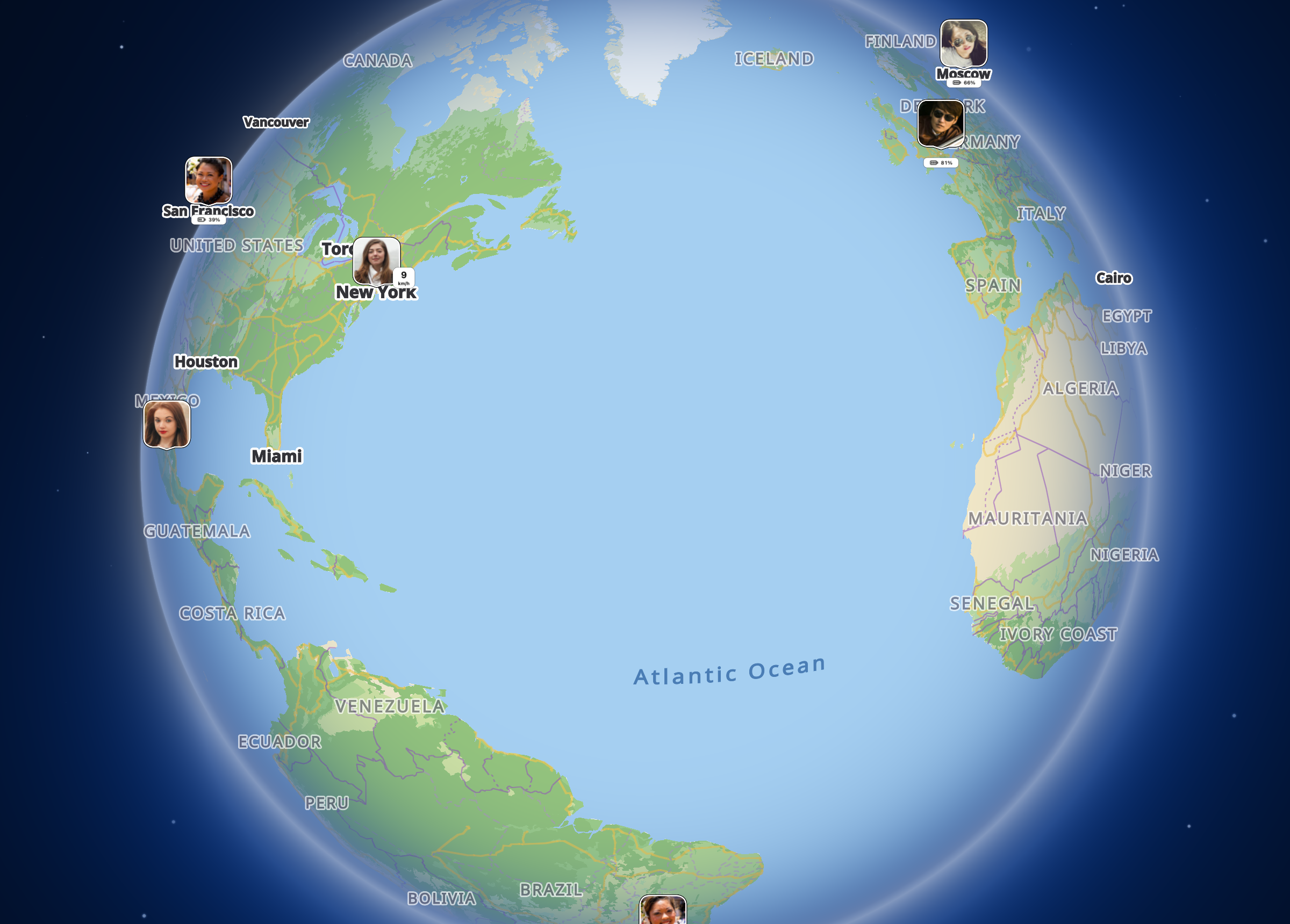 Avatar markers on the globe