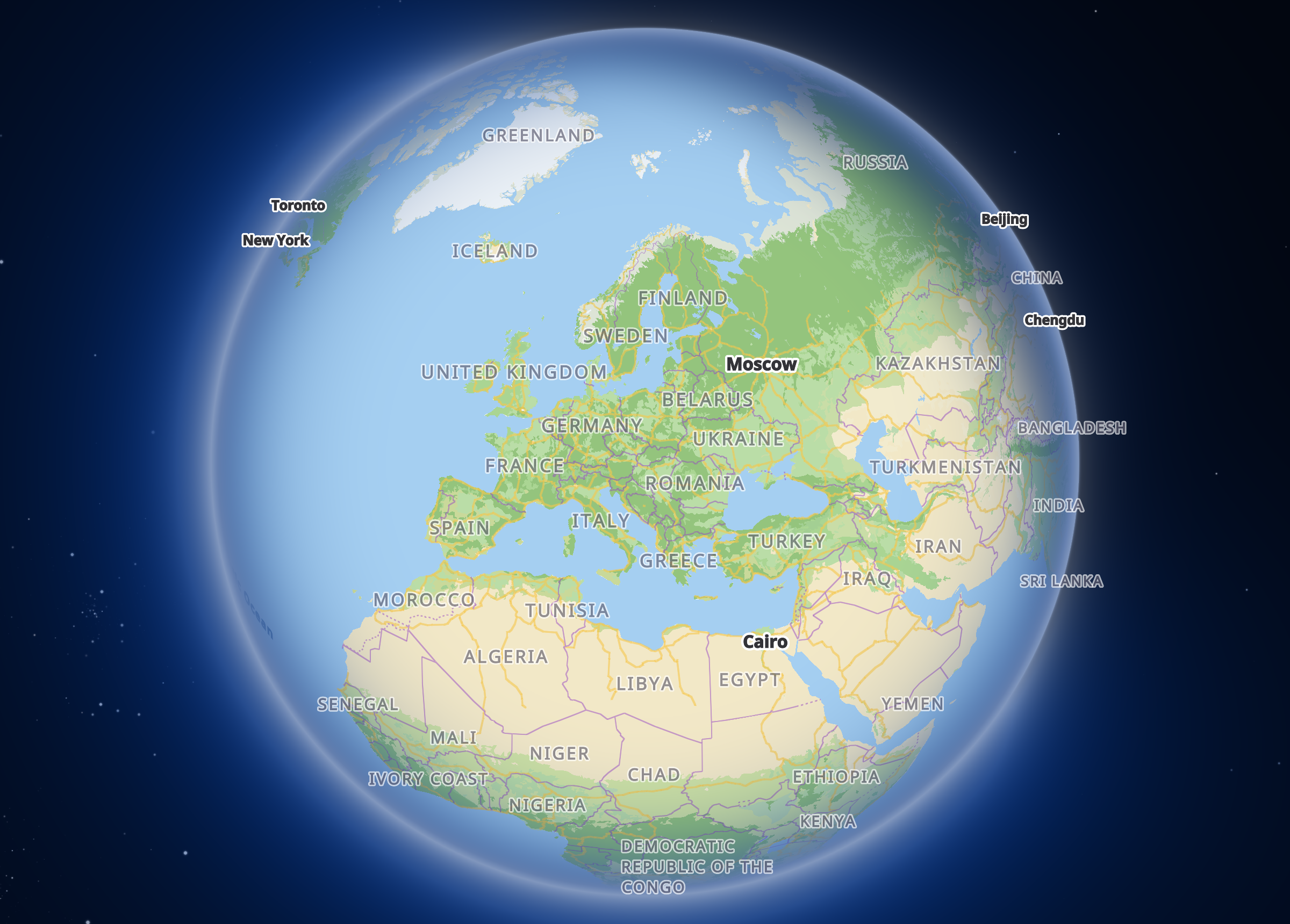 The globe over Europe: biomes, the road network and the atmosphere