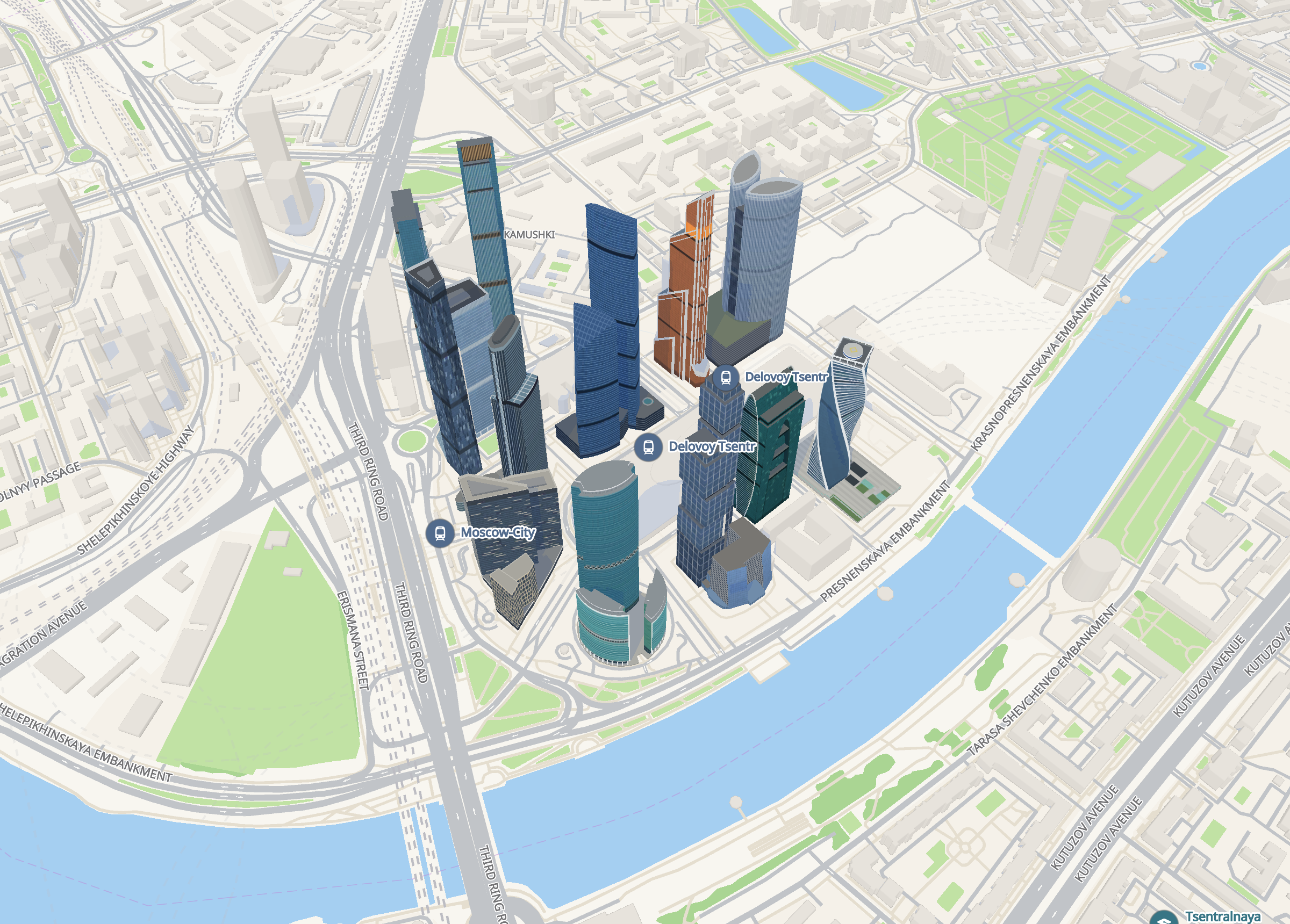 The towers of Moscow City over the Third Ring Road