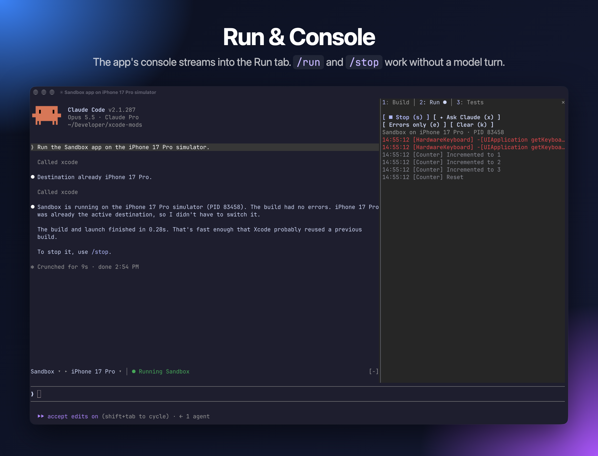 Run tab