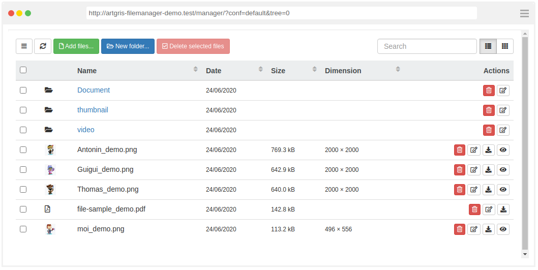 Symfony Filemanager created with FileManagerBundle