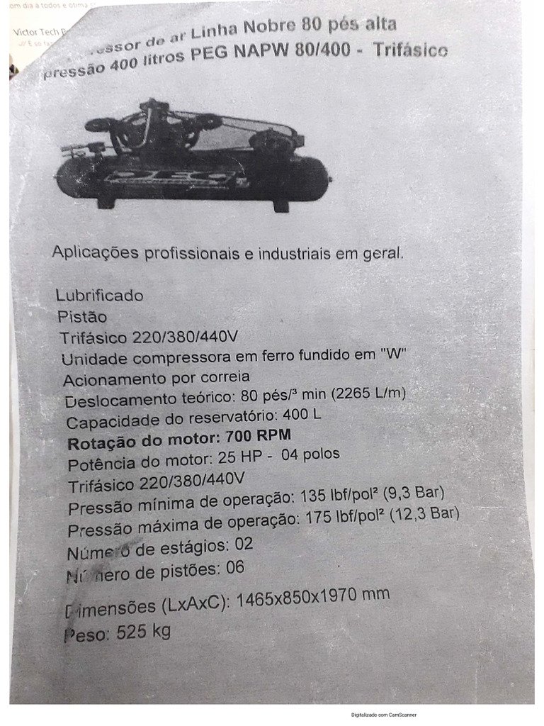 COMPRESSOR 8PCM 50L 110V