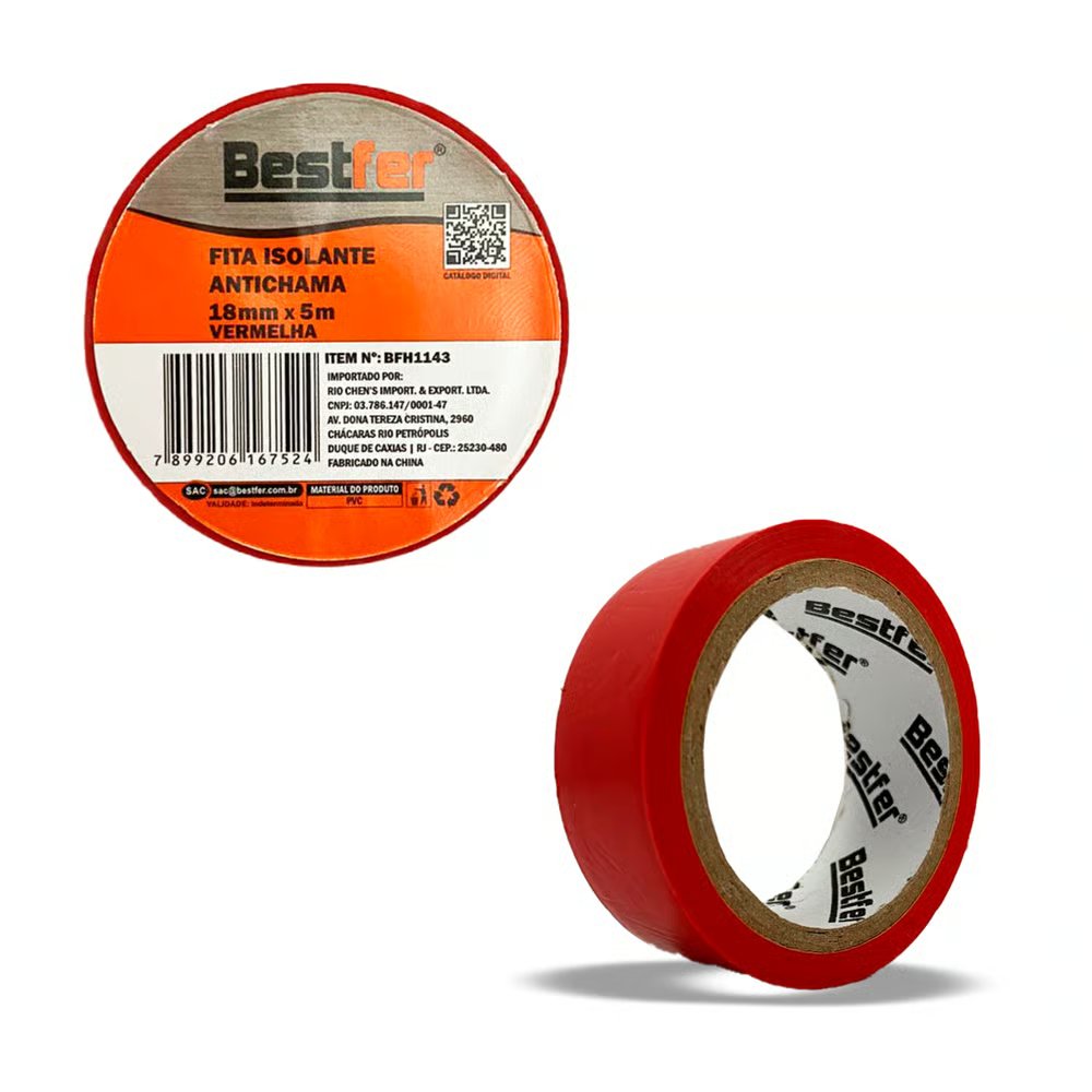 FITA ISOLANTE VERMELHA ANTICHAMA 18MMX5M BF