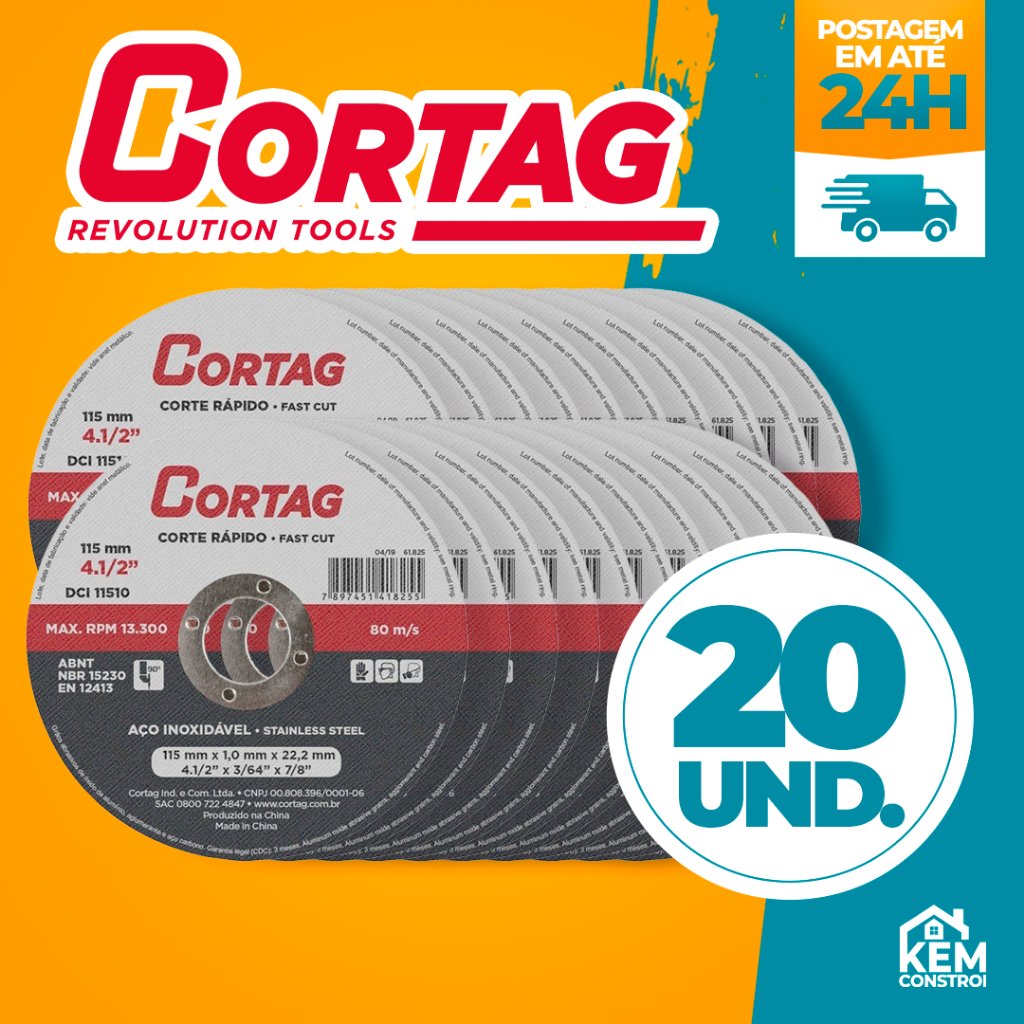 DISCO CORTE INOX  4.1/2" X 1,0 X 7/8" AÇO CORTAG