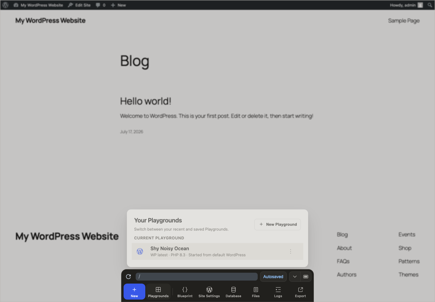 Saved Playgrounds list using the WordPress mark