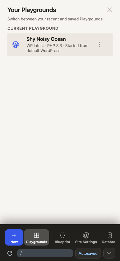 Mobile saved Playgrounds list using the WordPress mark