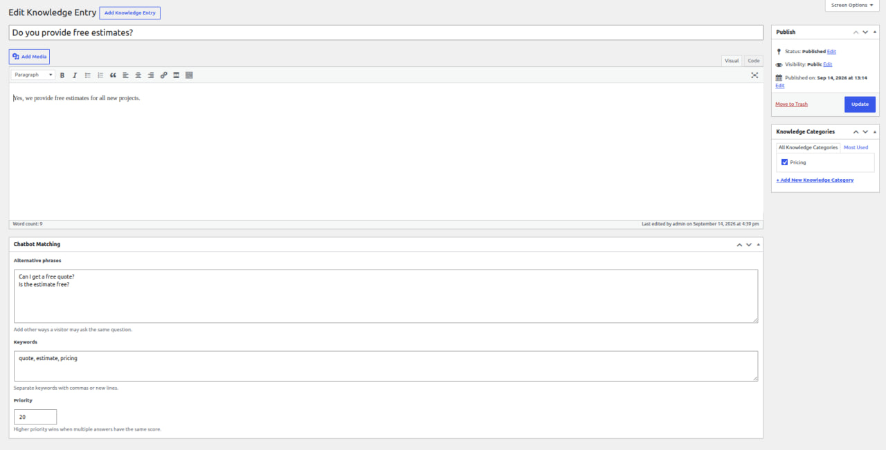 Knowledge entry editor