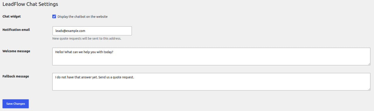 LeadFlow Chat settings