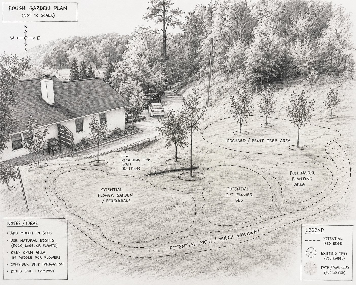 Illustrated master plan of the homestead