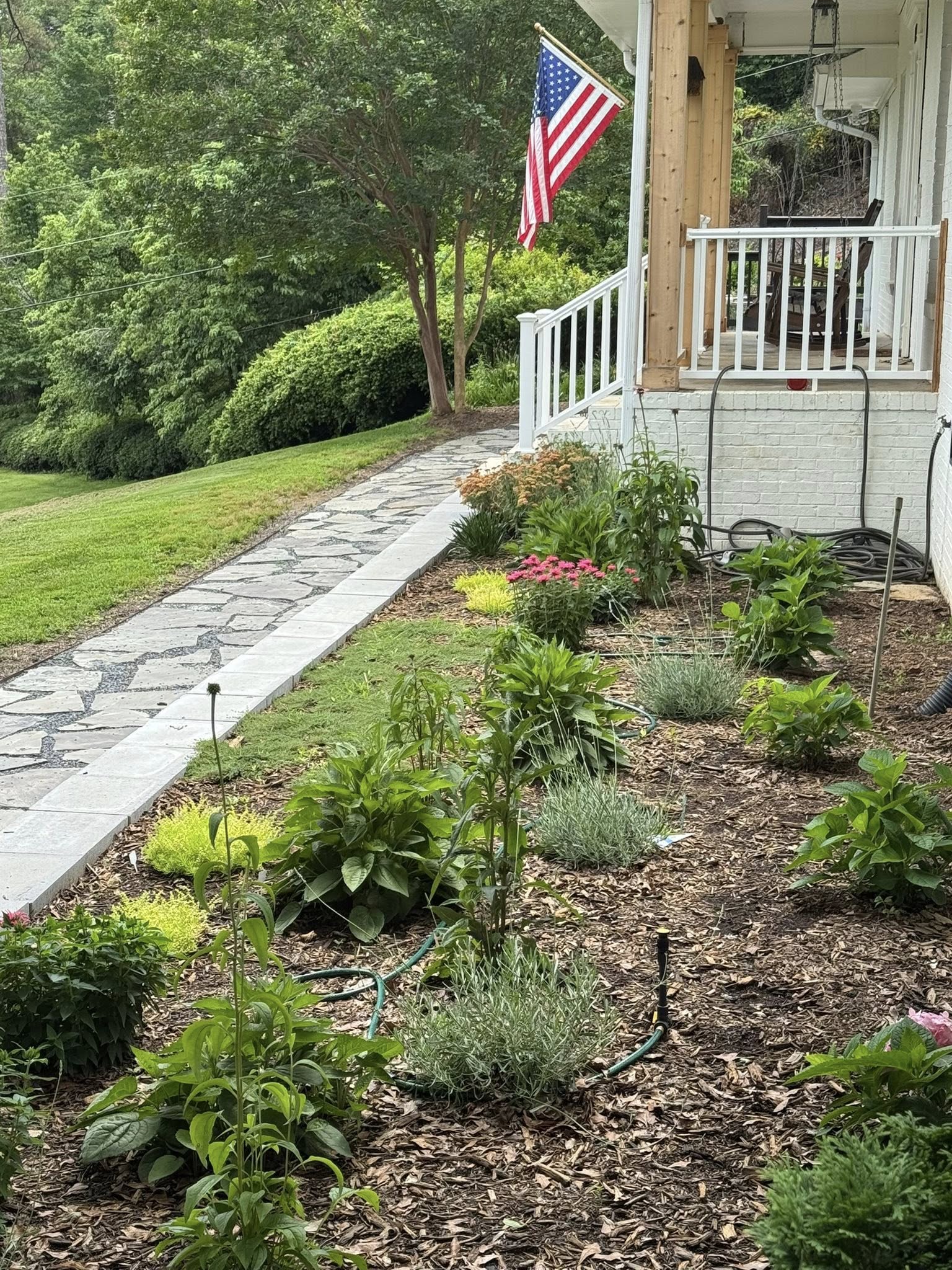 Porch garden and hillside view
