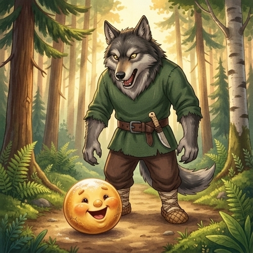 Scene 4 Kolobok Rolls Past Wolf