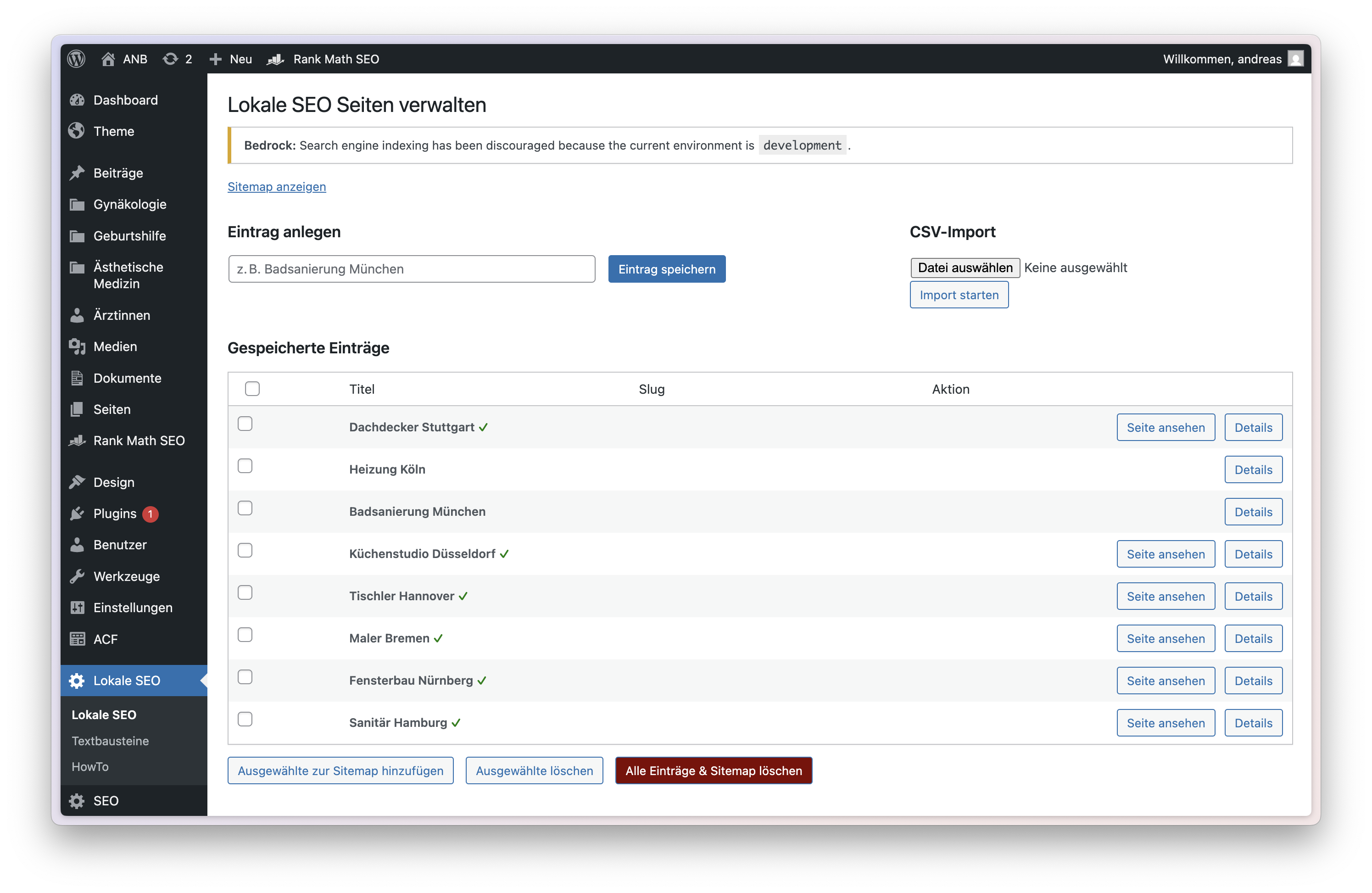 Screenshot 1 – Admin Entry Overview