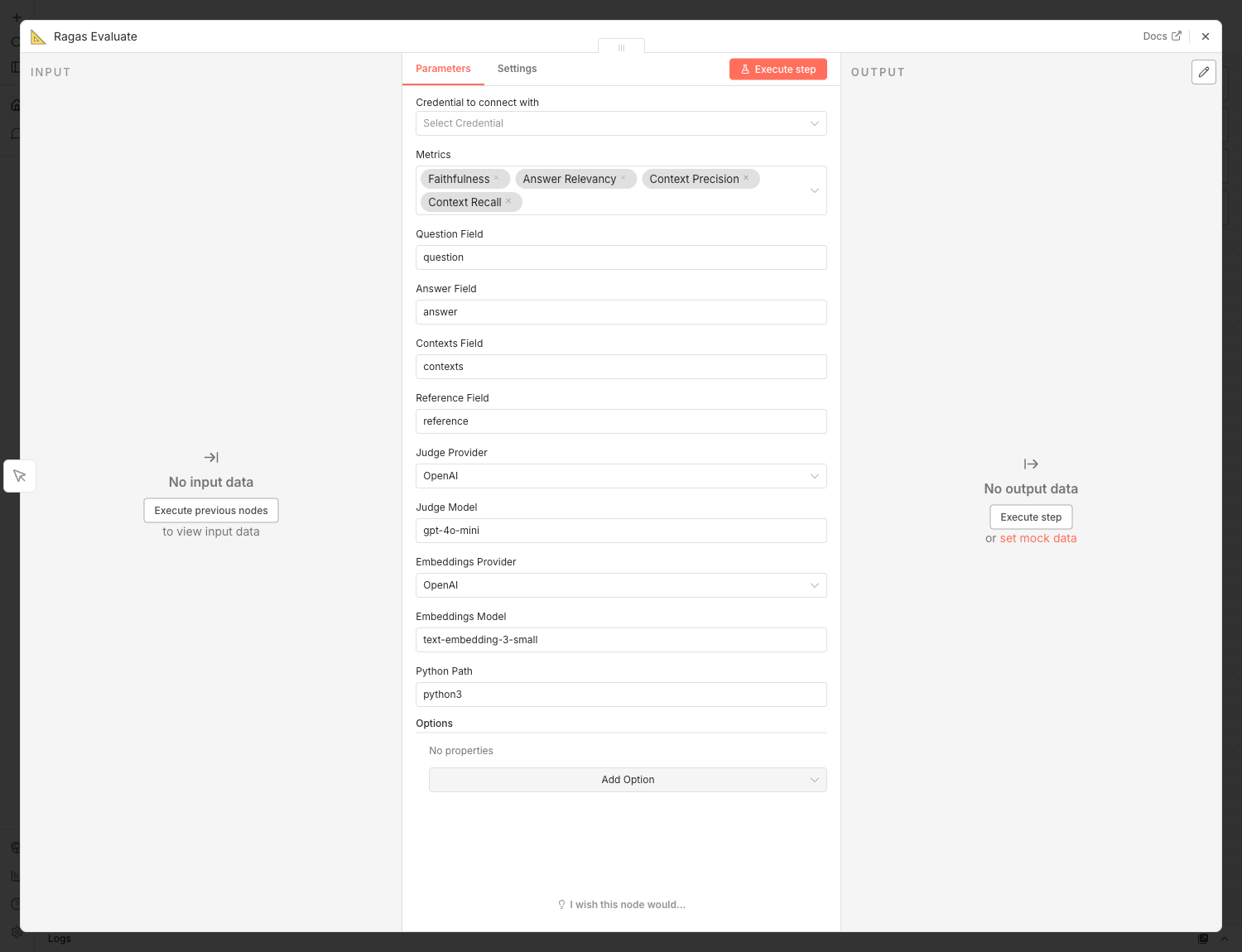 Ragas Evaluate node in n8n