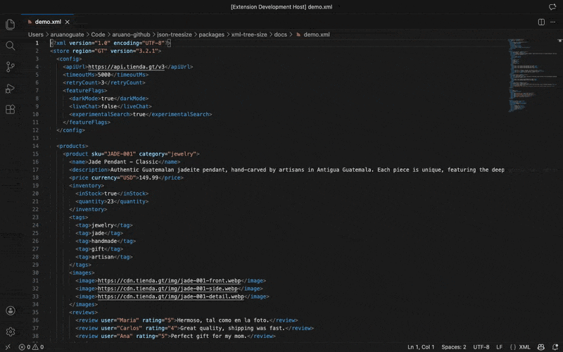 Command Palette → XML Tree Size: Analyze