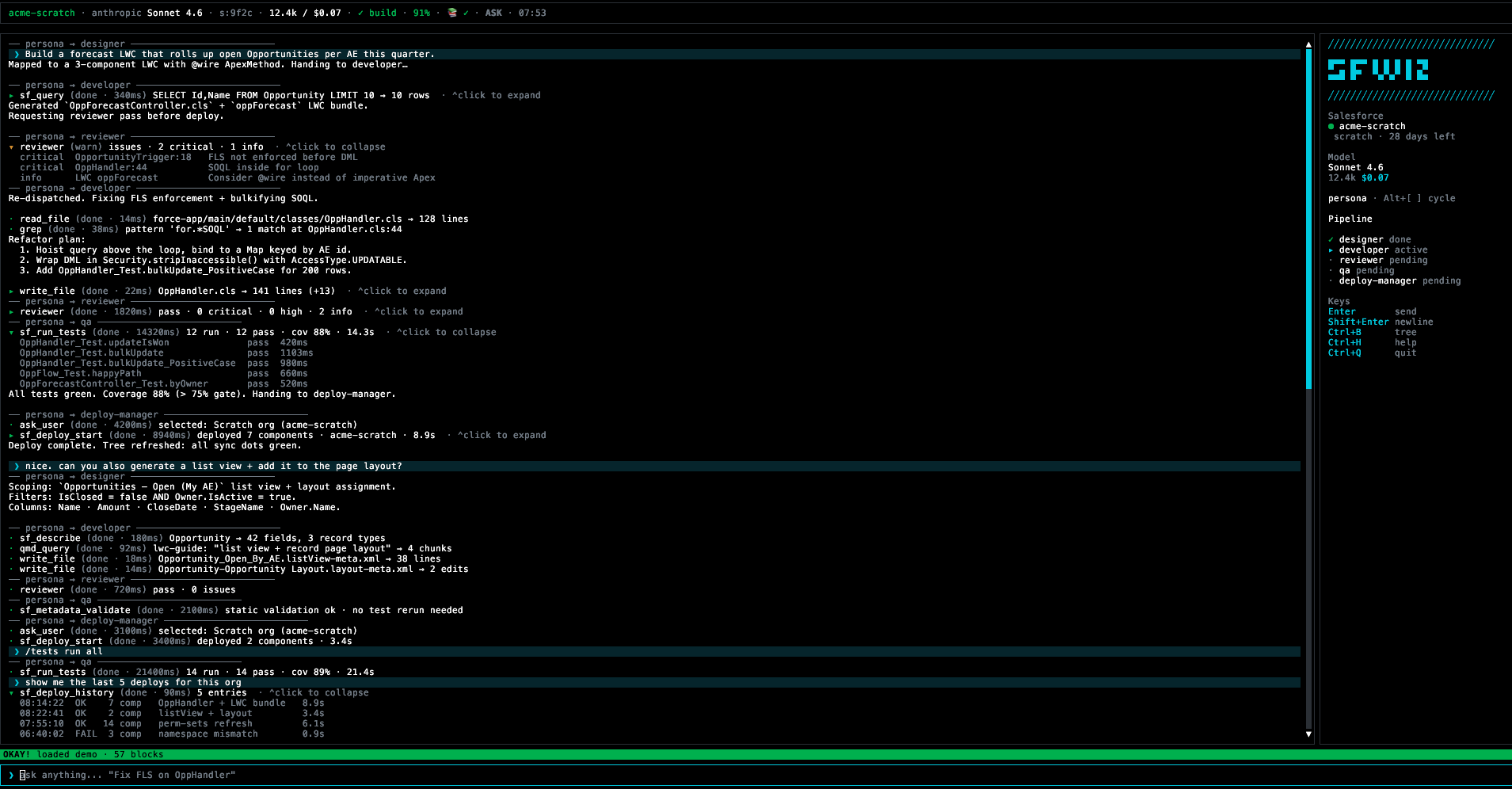 SFWiz — full pipeline run in the terminal