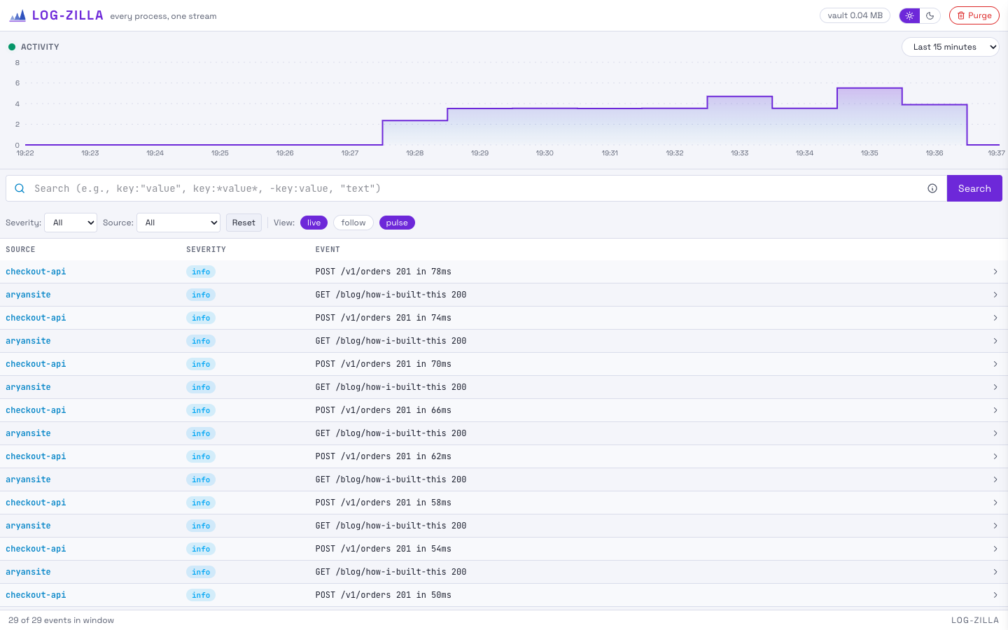 Log-zilla in light theme
