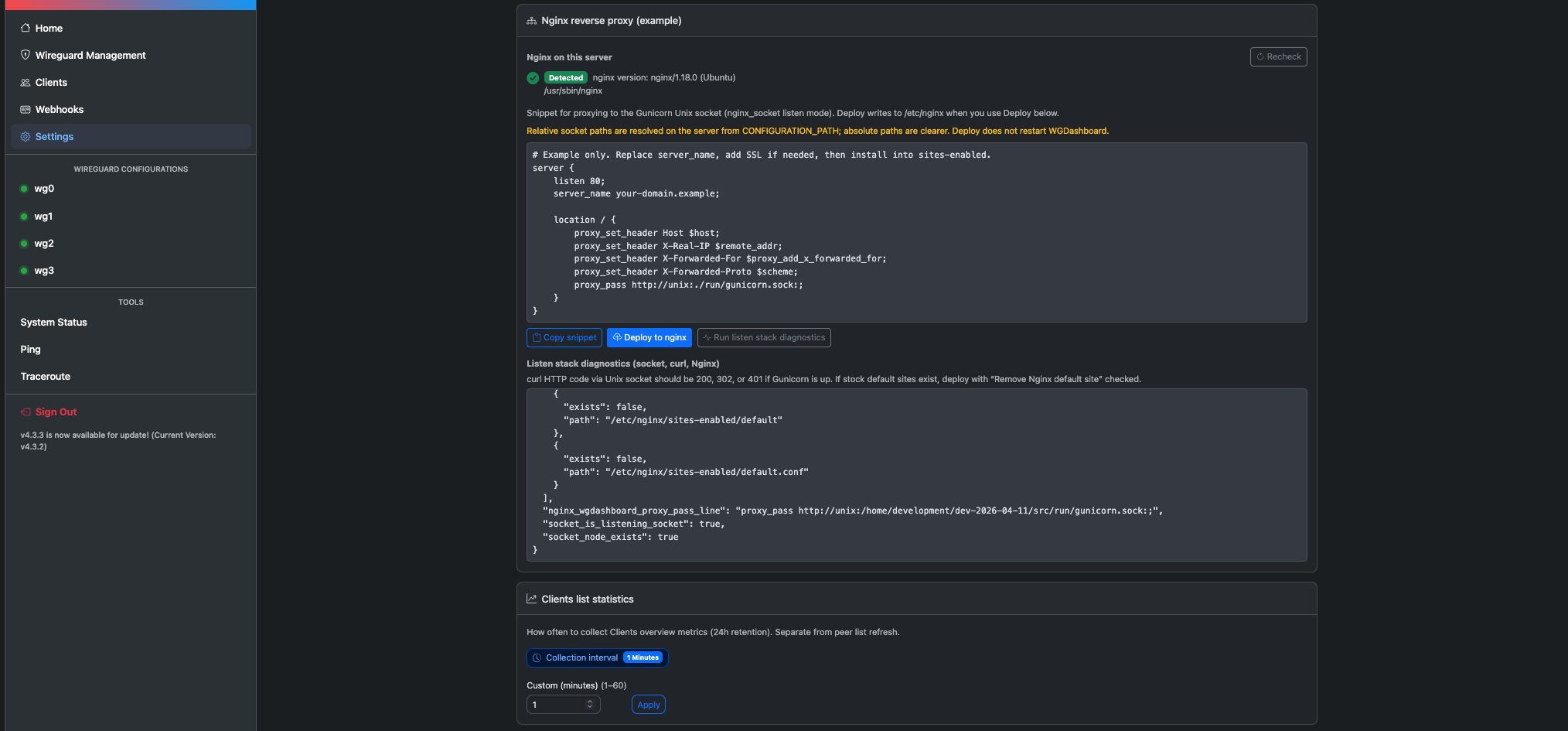 设置 — Nginx 反向代理和客户端统计