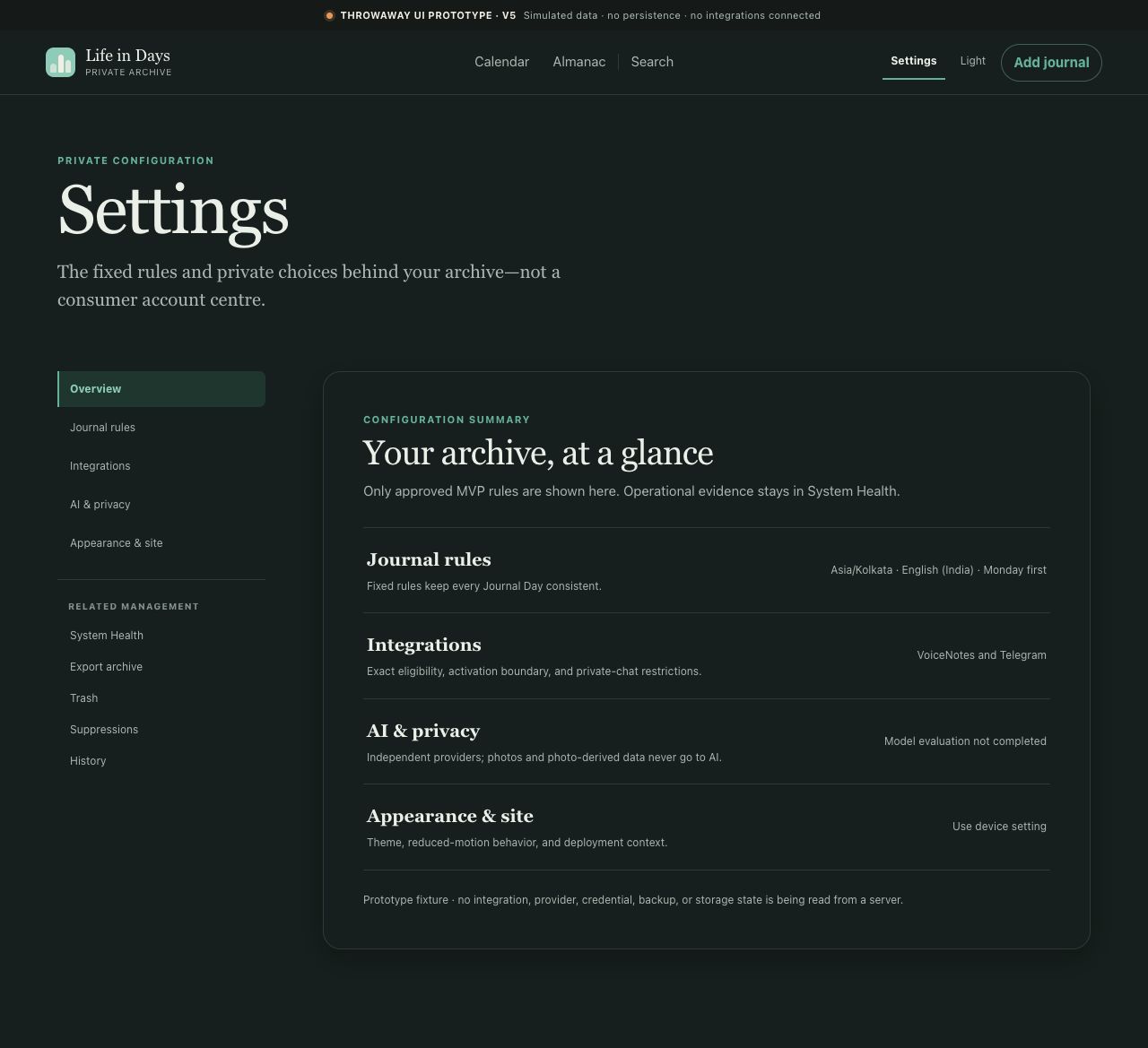 Settings overview