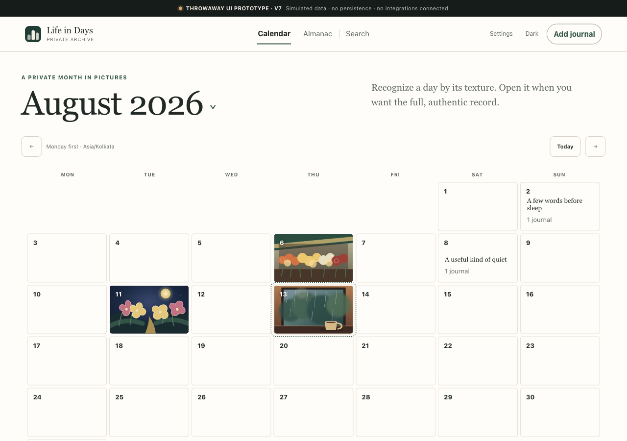 Life in Days fictional calendar prototype