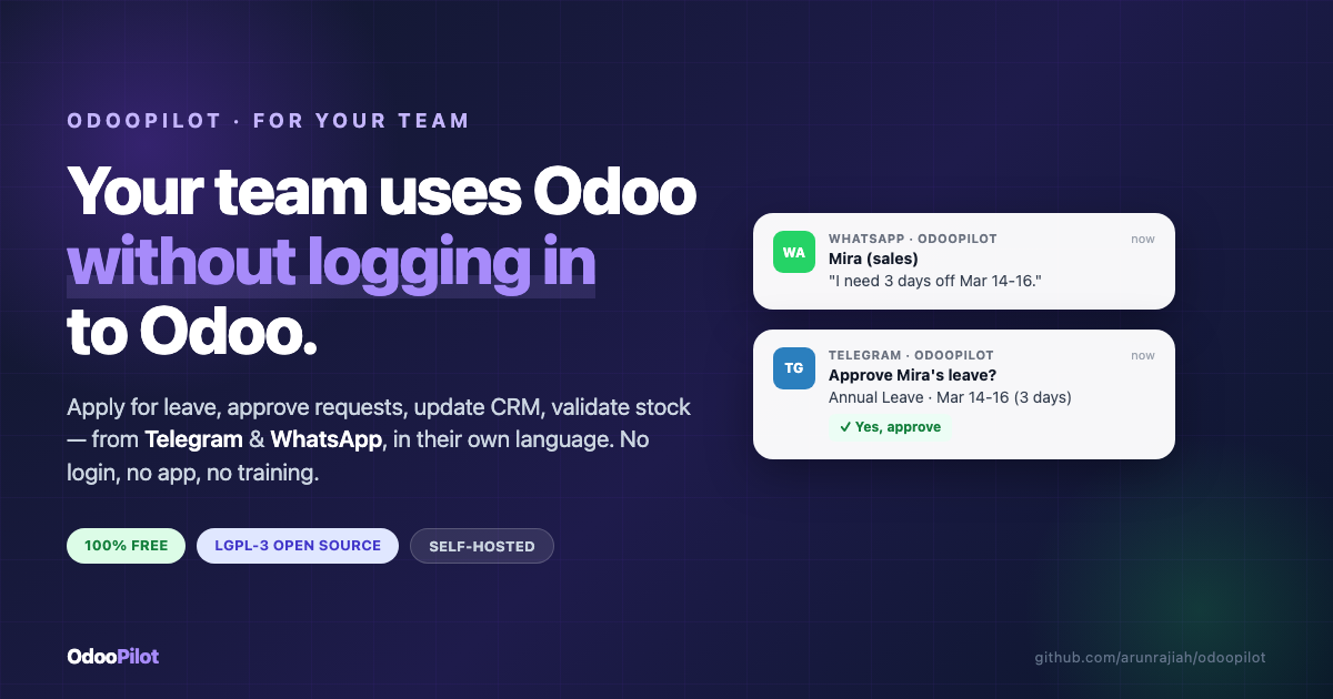 OdooPilot — Your team uses Odoo, without logging in to Odoo