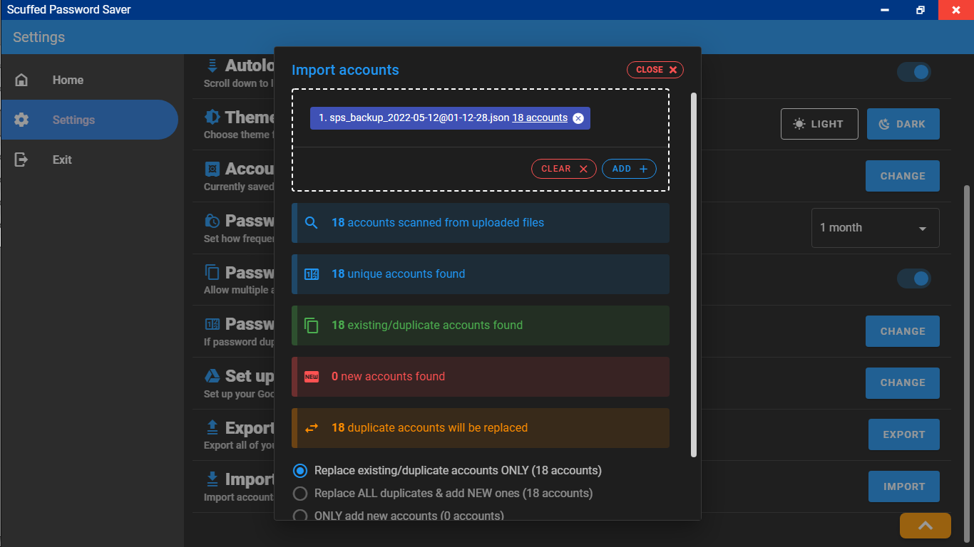 Importing accounts