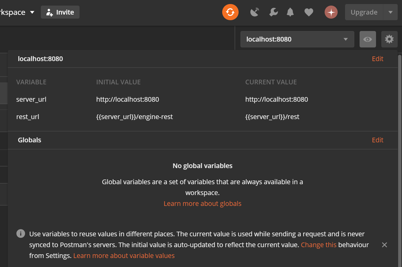 Postman environment configuration