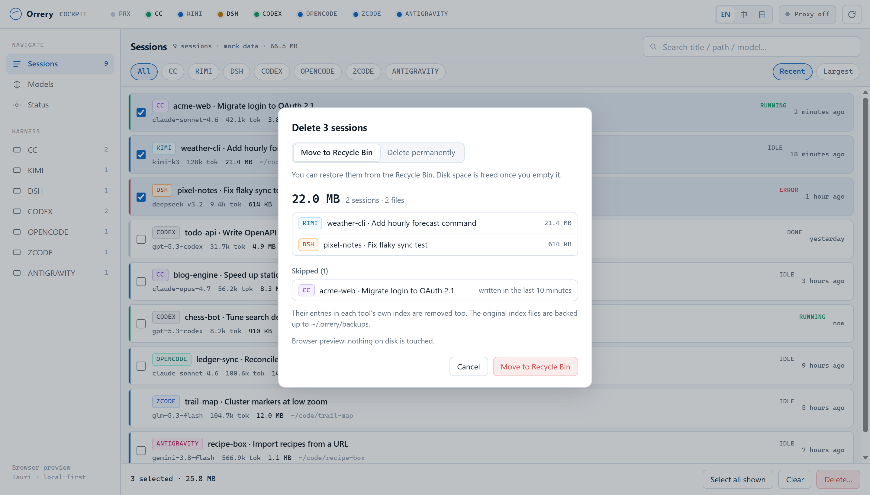 Orrery delete dialog