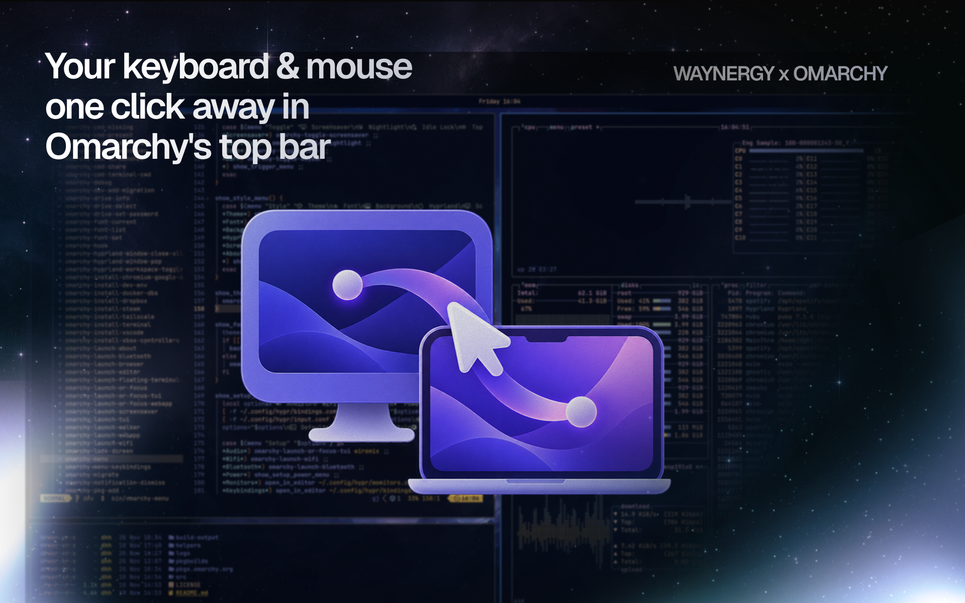 Waynergy — your keyboard & mouse, one click away in Omarchy's top bar