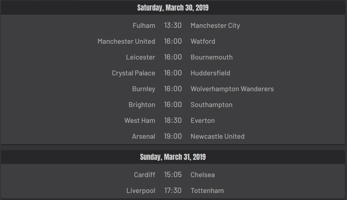 League fixtures data