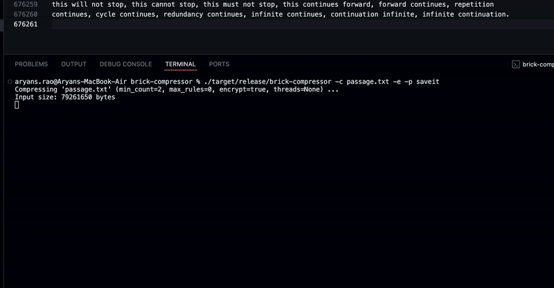 Brick Compressor compression demonstration showing real-time compression progress