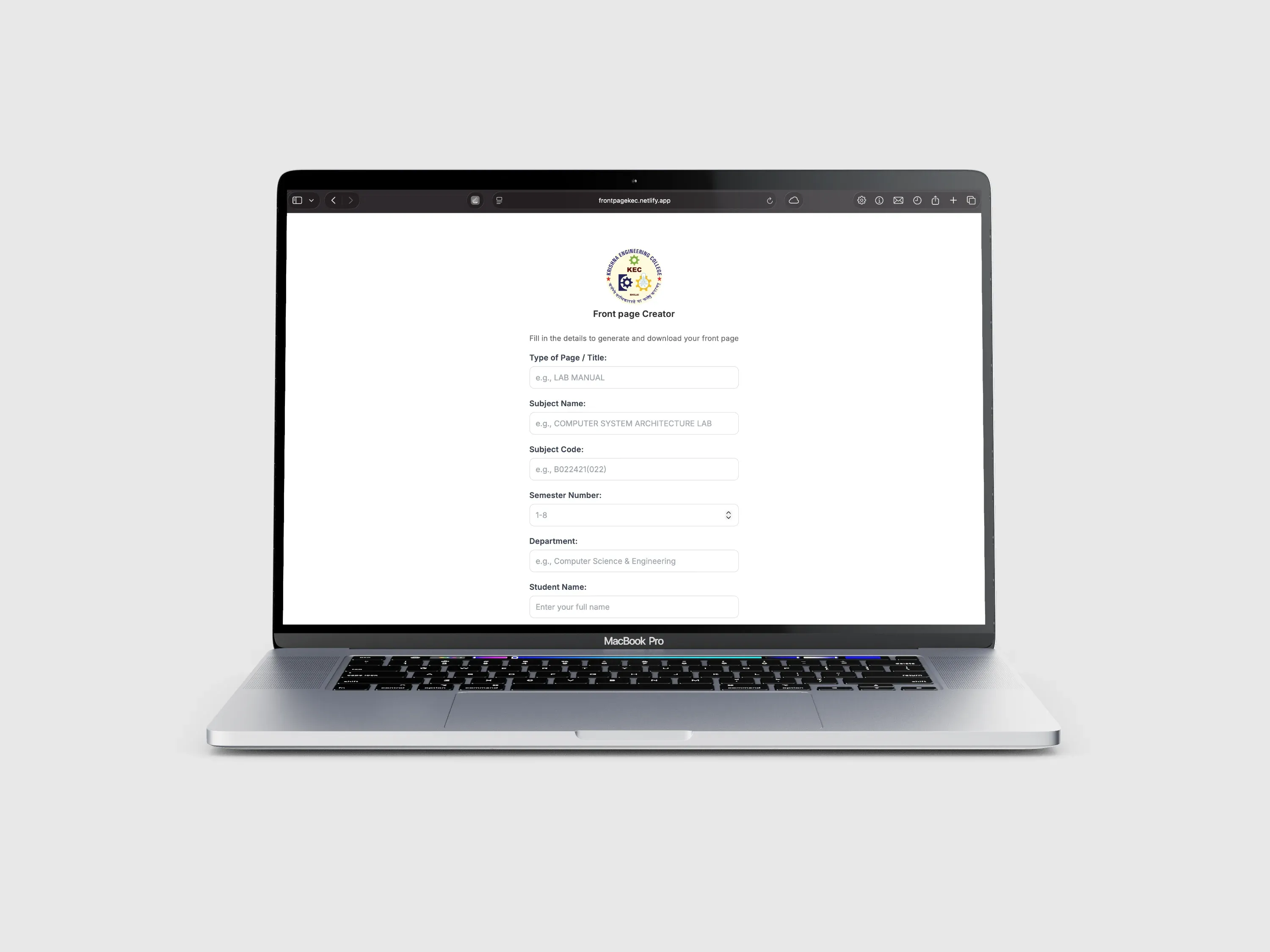 krishna engineering college front page maker