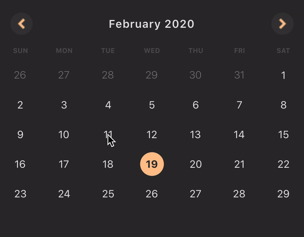 React Native Easy Calendar - Dark theme example