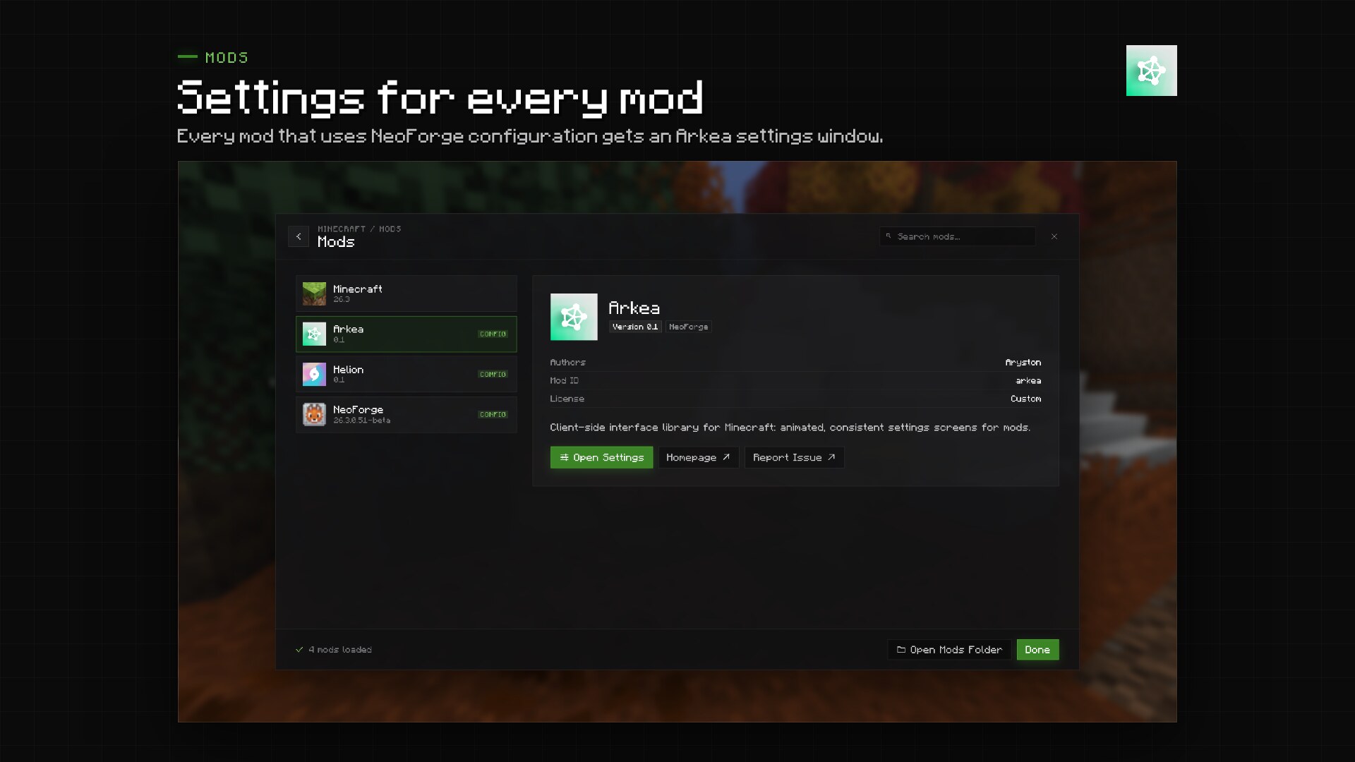 Settings for every mod