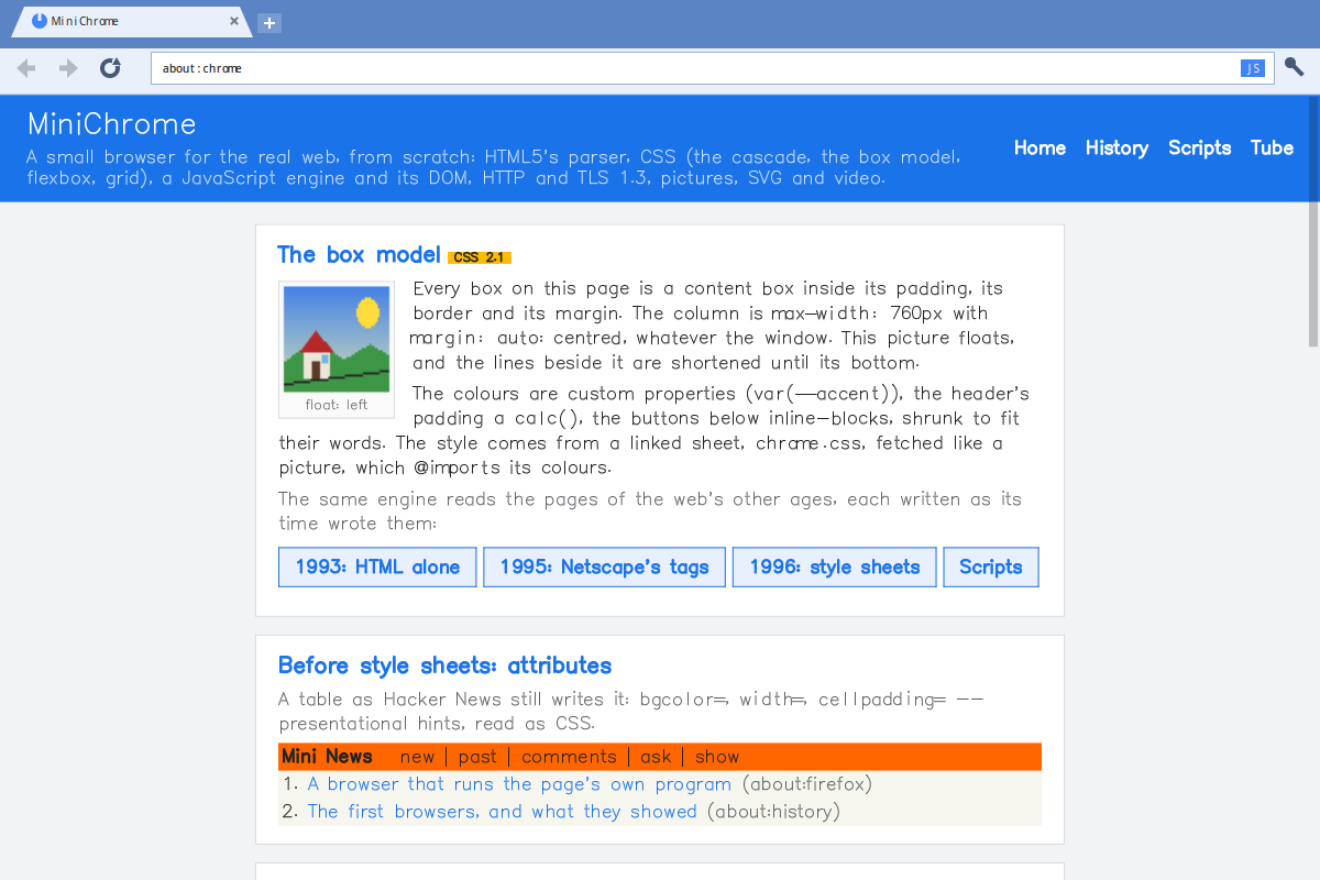 about:chrome, the built-in demonstration