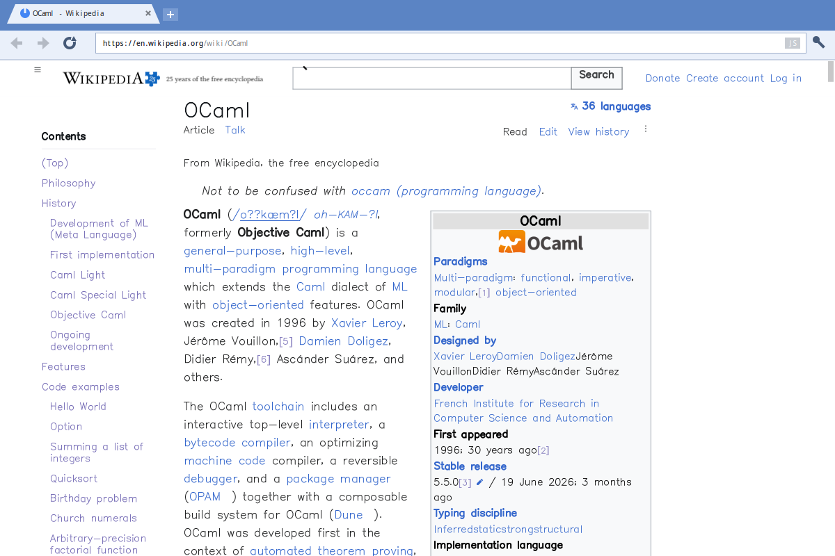 Wikipedia's article on OCaml