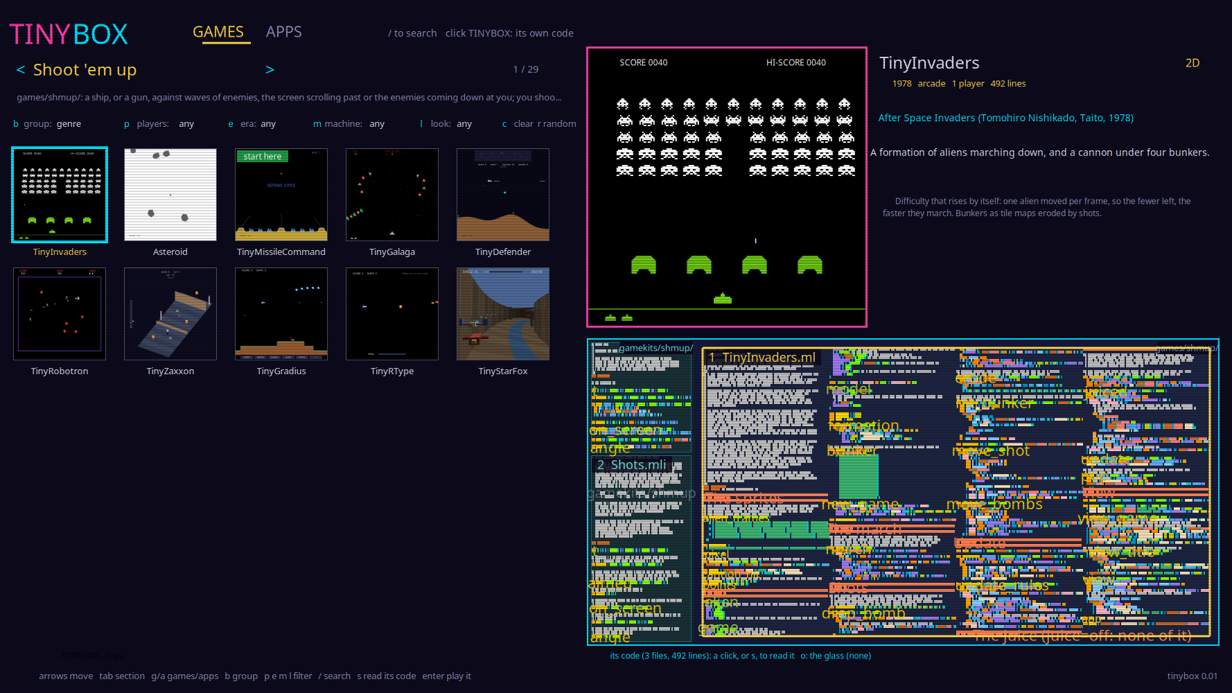 tinybox's menu