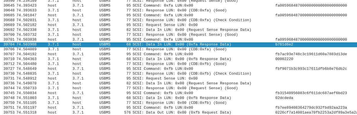 Wireshark dump of the MPTool USB traffic