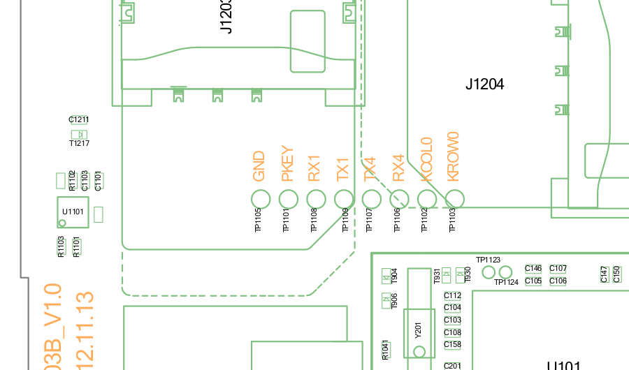 Fly IQ430 UART pads on board schematic