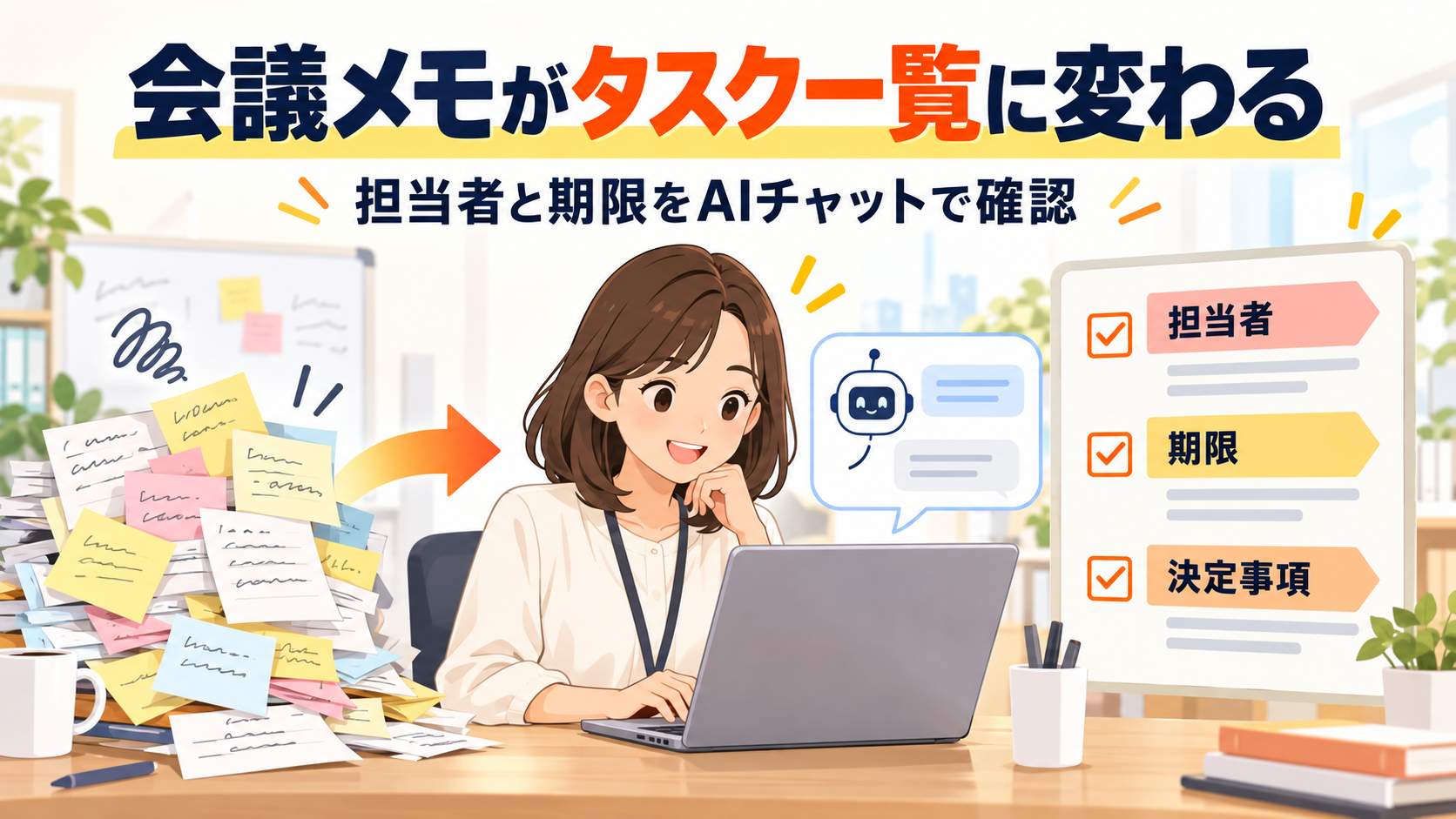 会議のメモ、担当者と期限が抜けていませんか?AIチャットでタスク一覧に変換する方法