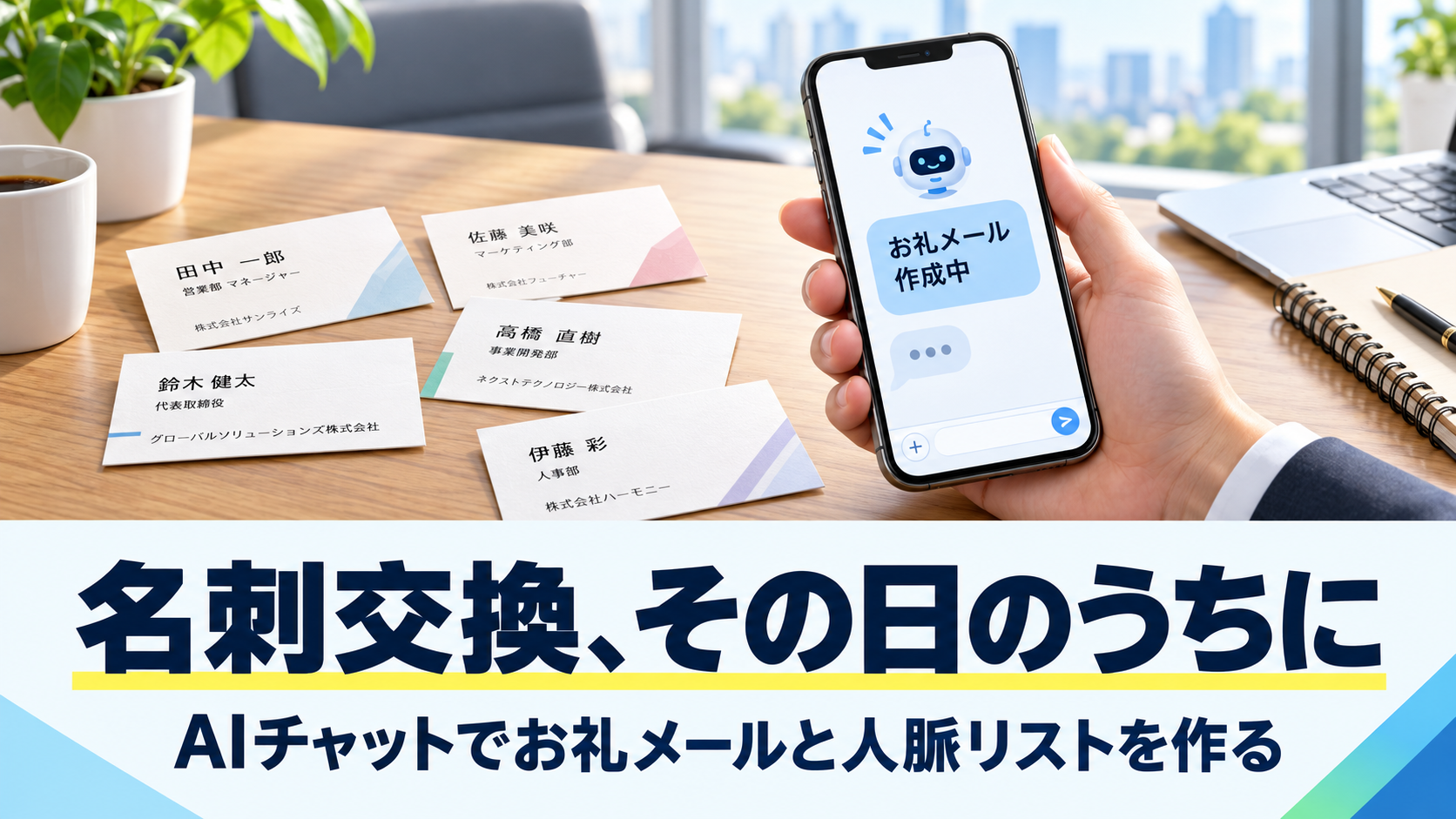 名刺交換のお礼メール、翌日になっていませんか?AIチャットで当日中に送り人脈リストも作る方法