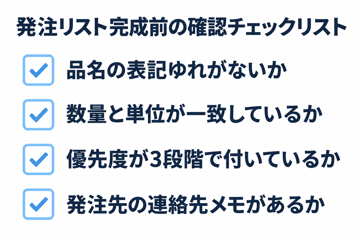 発注に使う前に確認したい4つのチェック項目。