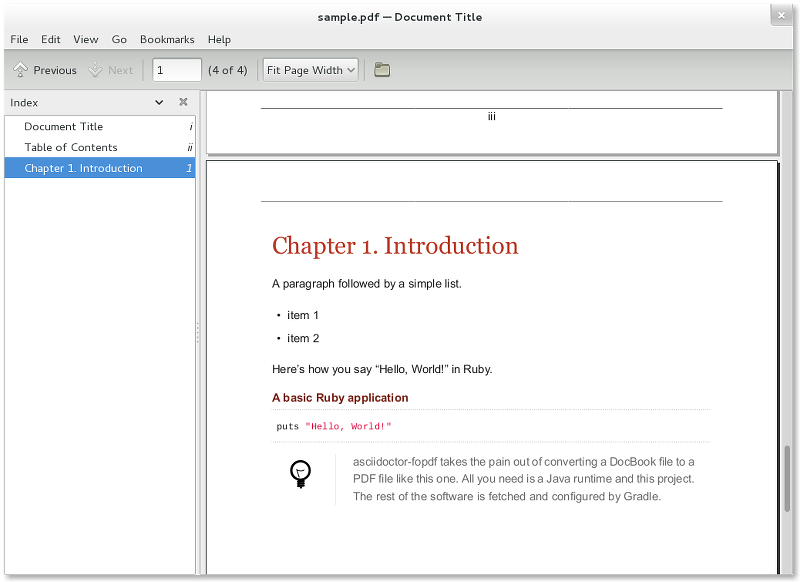 Screenshot of sample PDF document