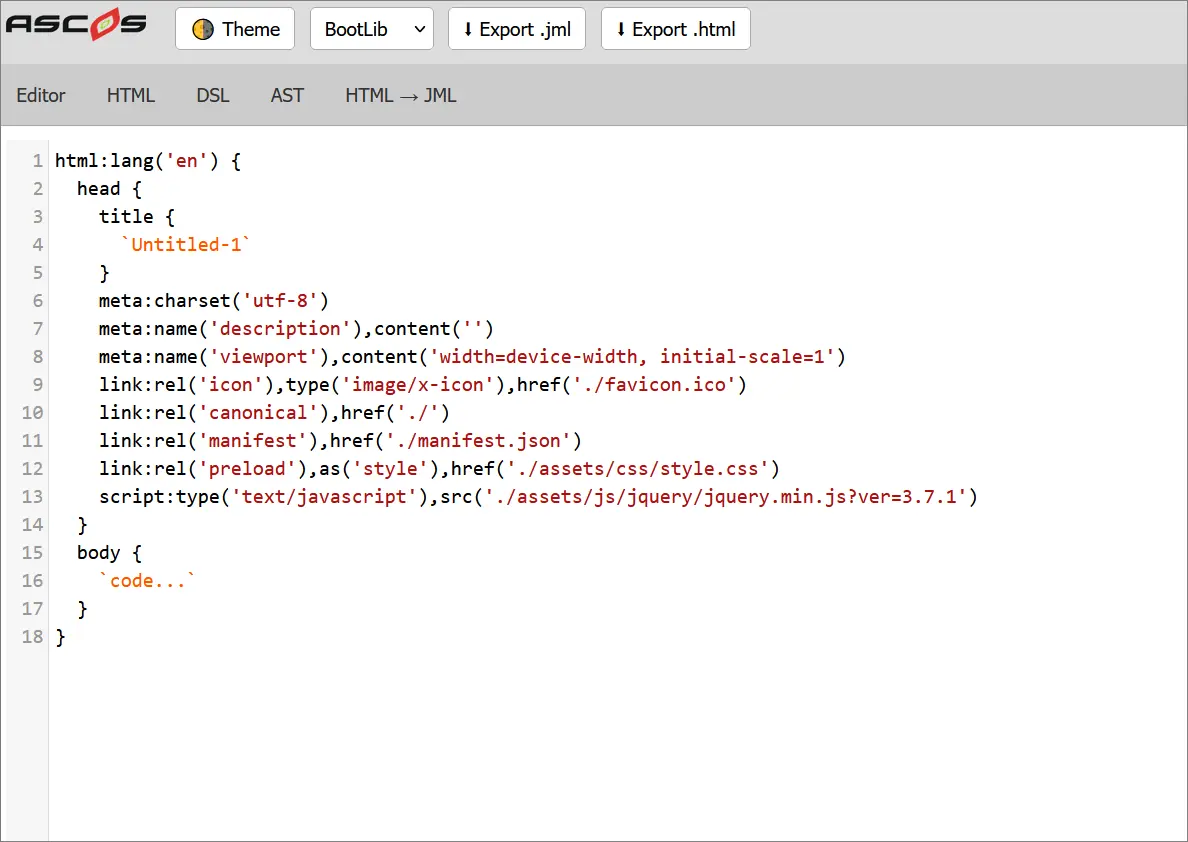 JML Studio – Live editor with syntax highlighting, AST preview, and real-time HTML rendering