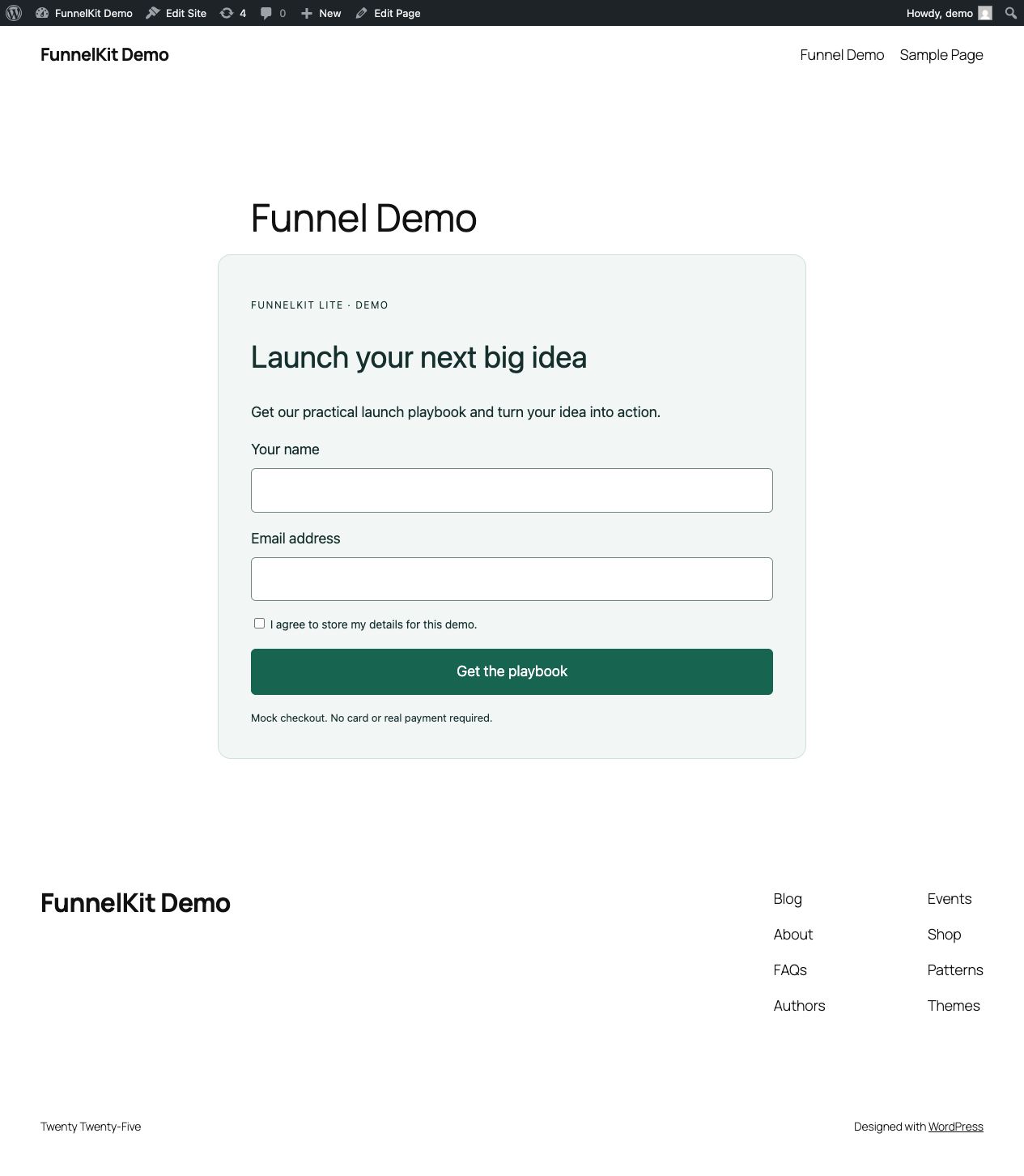 Public funnel and mock checkout