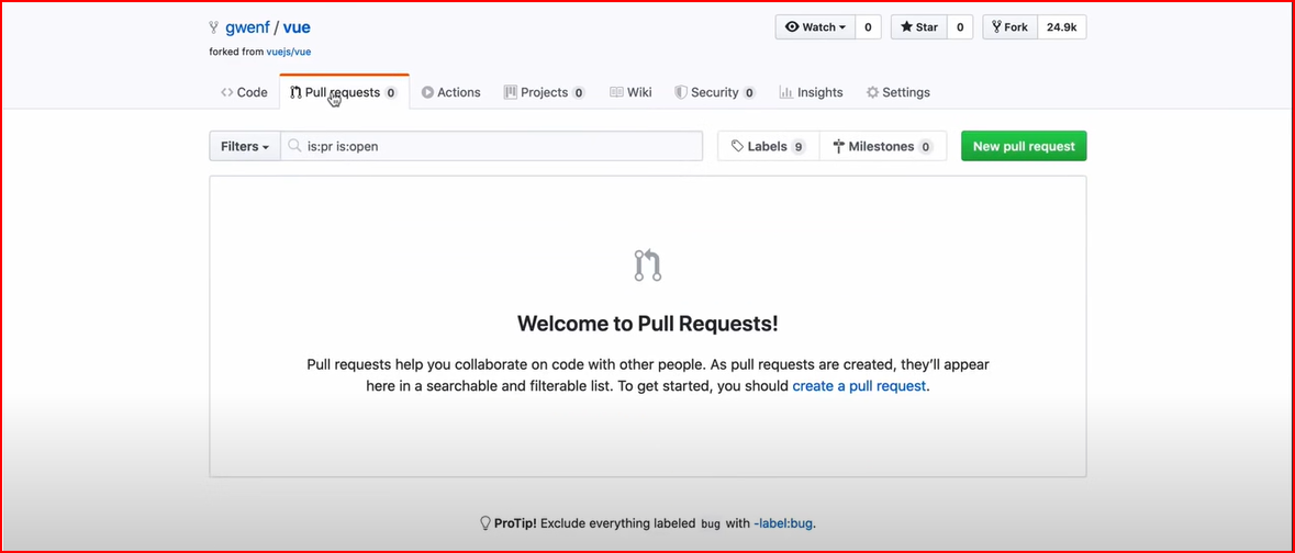 create pull request on fork
