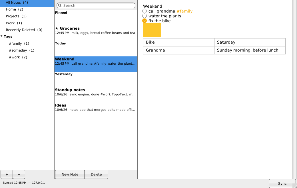 Screenshot of SimpleNotes